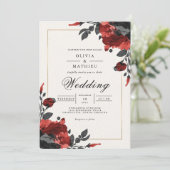 Deep Red Floral Accent Wedding Kaart (Staand voorkant)