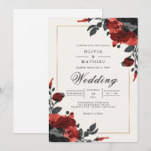Deep Red Floral Accent Wedding Kaart (Voorkant / Achterkant)