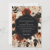 Deep Red Floral Autumn Romance Wedding Kaart (Voorkant)