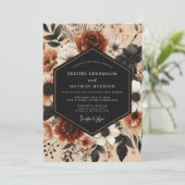 Deep Red Floral Autumn Romance Wedding Kaart (Staand voorkant)