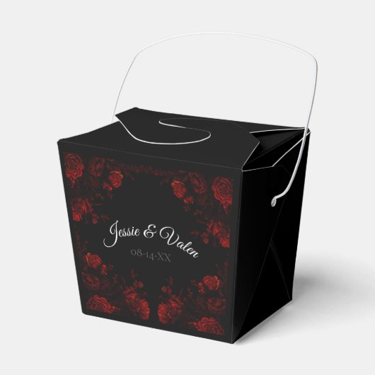 Deep Red Floral Elegant Gothic Wedding Bedankdoosjes (Voorkant Zijde)