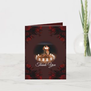 Deep Red Floral Elegant Gothic Wedding Bedankkaart