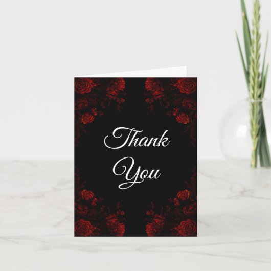 Deep Red Floral Elegant Gothic Wedding Bedankkaart (Voorkant)