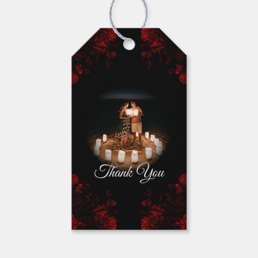 Deep Red Floral Elegant Gothic Wedding Cadeaulabel (Voorkant)