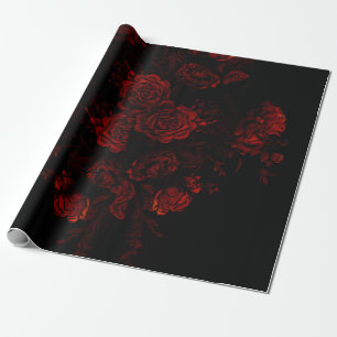 Deep Red Floral Elegant Gothic Wedding Cadeaupapier