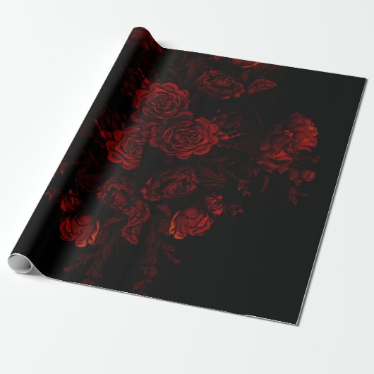 Deep Red Floral Elegant Gothic Wedding Cadeaupapier (Uitgerold)