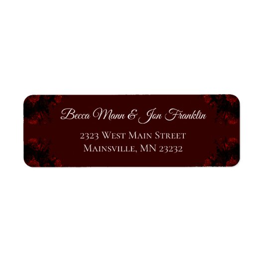 Deep Red Floral Elegant Gothic Wedding Etiket (Voorkant)