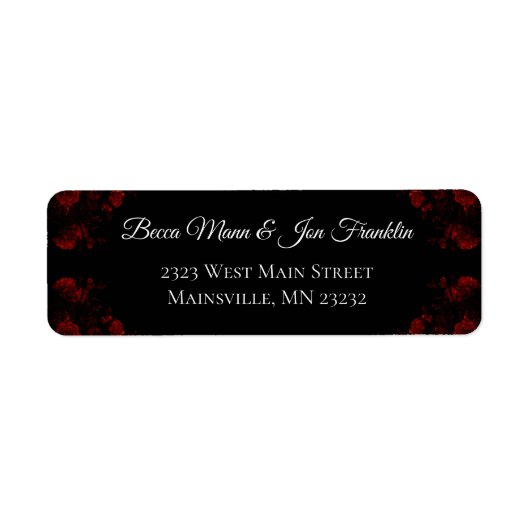 Deep Red Floral Elegant Gothic Wedding Etiket (Voorkant)