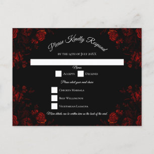 Deep Red Floral Elegant Gothic Wedding Feestdagenkaart