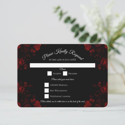 Deep Red Floral Elegant Gothic Wedding Kaart (Staand voorkant)