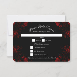 Deep Red Floral Elegant Gothic Wedding Kaart