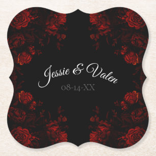 Deep Red Floral Elegant Gothic Wedding Kartonnen Onderzetters