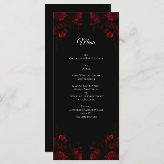 Deep Red Floral Elegant Gothic Wedding Menu (Voorkant / Achterkant)