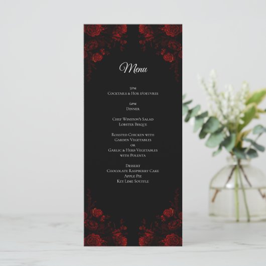 Deep Red Floral Elegant Gothic Wedding Menu (Staand voorkant)