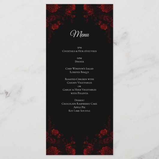Deep Red Floral Elegant Gothic Wedding Menu (Voorkant)