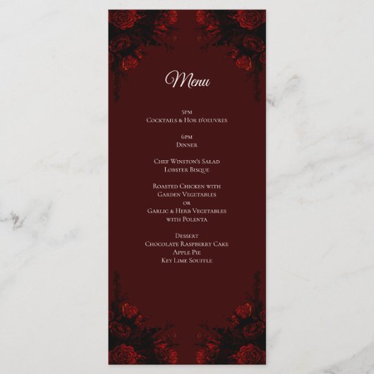 Deep Red Floral Elegant Gothic Wedding Menu (Voorkant)