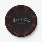 Deep Red Floral Elegant Gothic Wedding Papieren Bordje (Voorkant)