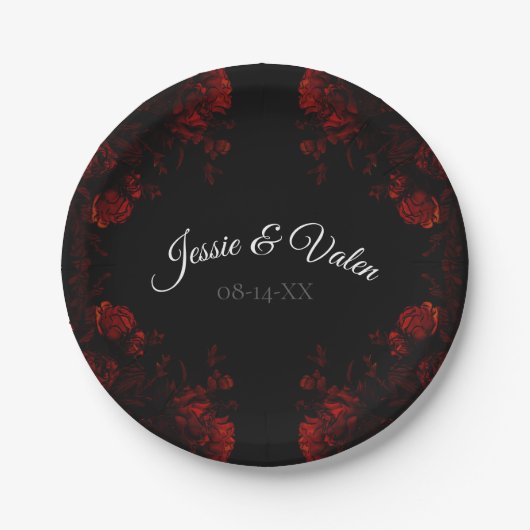 Deep Red Floral Elegant Gothic Wedding Papieren Bordje (Voorkant)