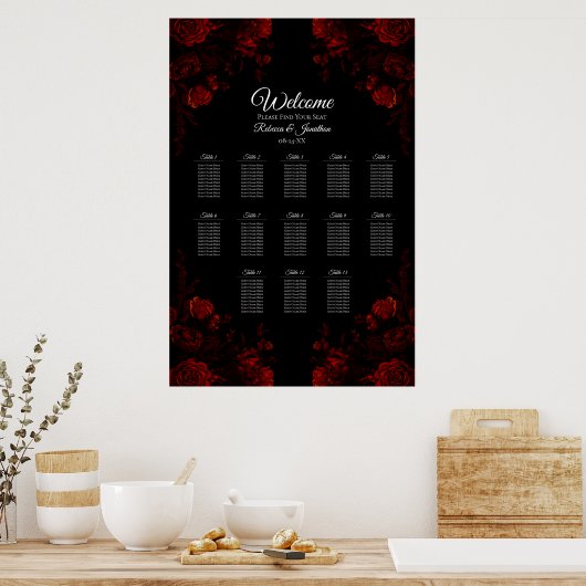 Deep Red Floral Elegant Gothic Wedding Poster (Keuken)