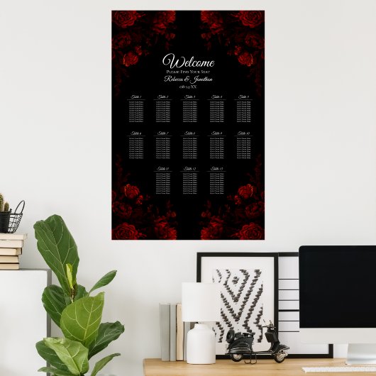 Deep Red Floral Elegant Gothic Wedding Poster (Thuiskantoor)
