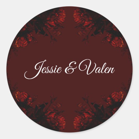 Deep Red Floral Elegant Gothic Wedding Ronde Sticker (Voorkant)