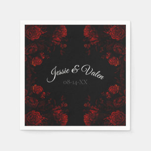 Deep Red Floral Elegant Gothic Wedding Servet