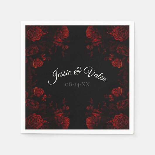 Deep Red Floral Elegant Gothic Wedding Servet (Voorkant)
