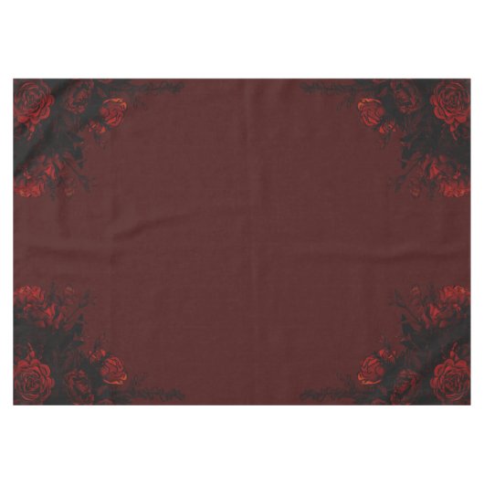 Deep Red Floral Elegant Gothic Wedding Tafelkleed (Voorkant (Horizontaal))
