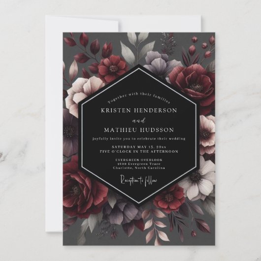 Deep Red Floral Enchantment Wedding Kaart (Voorkant)