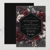 Deep Red Floral Enchantment Wedding Kaart (Voorkant / Achterkant)
