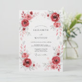 Deep Red Floral Flourish Wedding Kaart (Staand voorkant)
