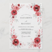 Deep Red Floral Flourish Wedding Kaart (Voorkant)