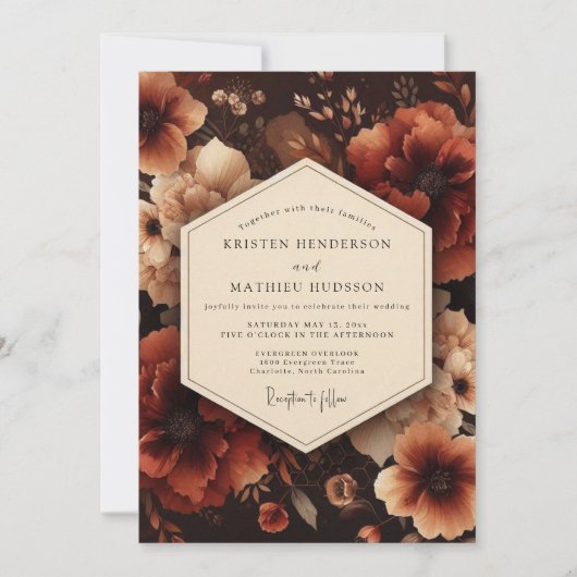 Deep Red Floral Harvest Wedding Kaart (Voorkant)