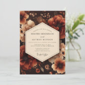 Deep Red Floral Harvest Wedding Kaart (Staand voorkant)