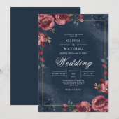 Deep Red Floral Navy Arch Wedding Kaart (Voorkant / Achterkant)