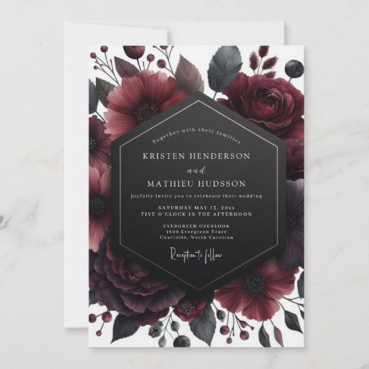 Deep Red Floral Opulence Wedding Kaart (Voorkant)