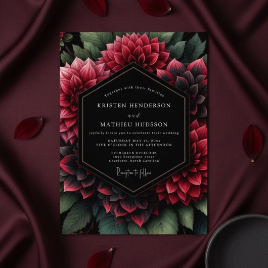 Deep Red Floral Opulent Wedding Kaart
