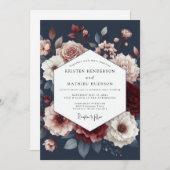 Deep Red Floral Romance Wedding Kaart (Voorkant / Achterkant)