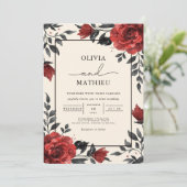 Deep Red Floral Romantische bruiloft Kaart (Staand voorkant)