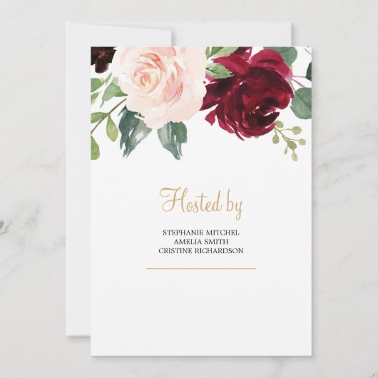 Deep Red Florals en Gold Foil Lettering Oh Baby Kaart (Achterkant)