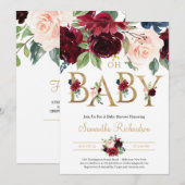 Deep Red Florals en Gold Foil Lettering Oh Baby Kaart (Voorkant / Achterkant)