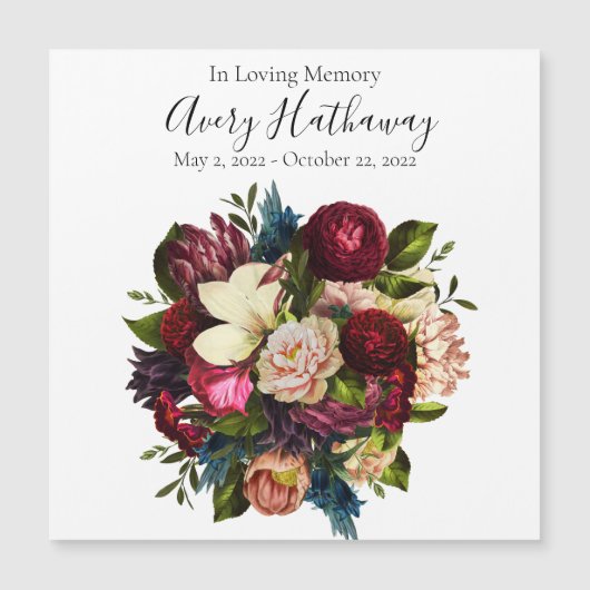 Deep Red Flower Bouquet Funeral Memorial Magnet Magnetische Uitnodiging (Voorkant)
