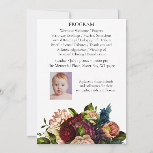 Deep Red Flower Bouquet Funeral Memorial Programme Kaart (Achterkant)