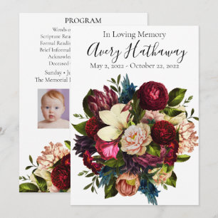 Deep Red Flower Bouquet Funeral Memorial Programme Kaart