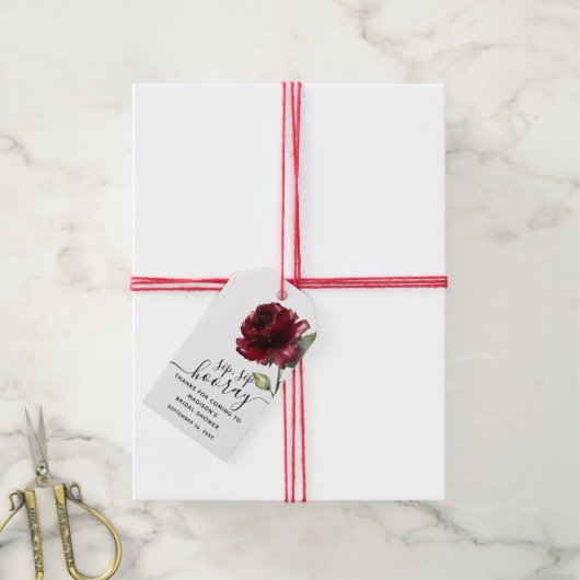 Deep Red Flower Sip Hooray Favor Vrijgezellenfeest Cadeaulabel (Met Touw)