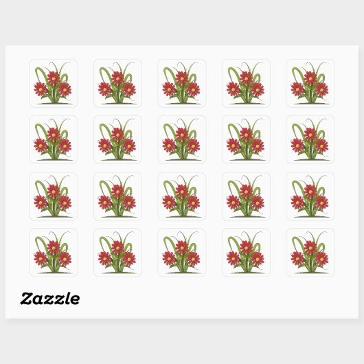 Deep Red Flowers Square Sticker (Vel)