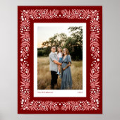 Deep Red Folk Art Floral Lijst met aangepaste teks Poster (Voorkant)
