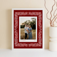 Deep Red Folk Art Floral Lijst met aangepaste teks