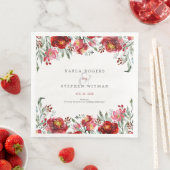 Deep-red Garden Flowers Waterverf Lijst Servet (Insitu)