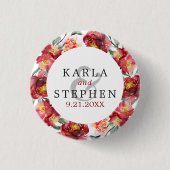 Deep-red Garden Flowers Wreath Lijst Ronde Button 3,2 Cm (Voorkant)